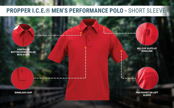 Propper Herren Men’s I.c.e. Performance Polo-Short Sleeve Poloshirt, Rot/Ausflug, Einfarbig (Getaway