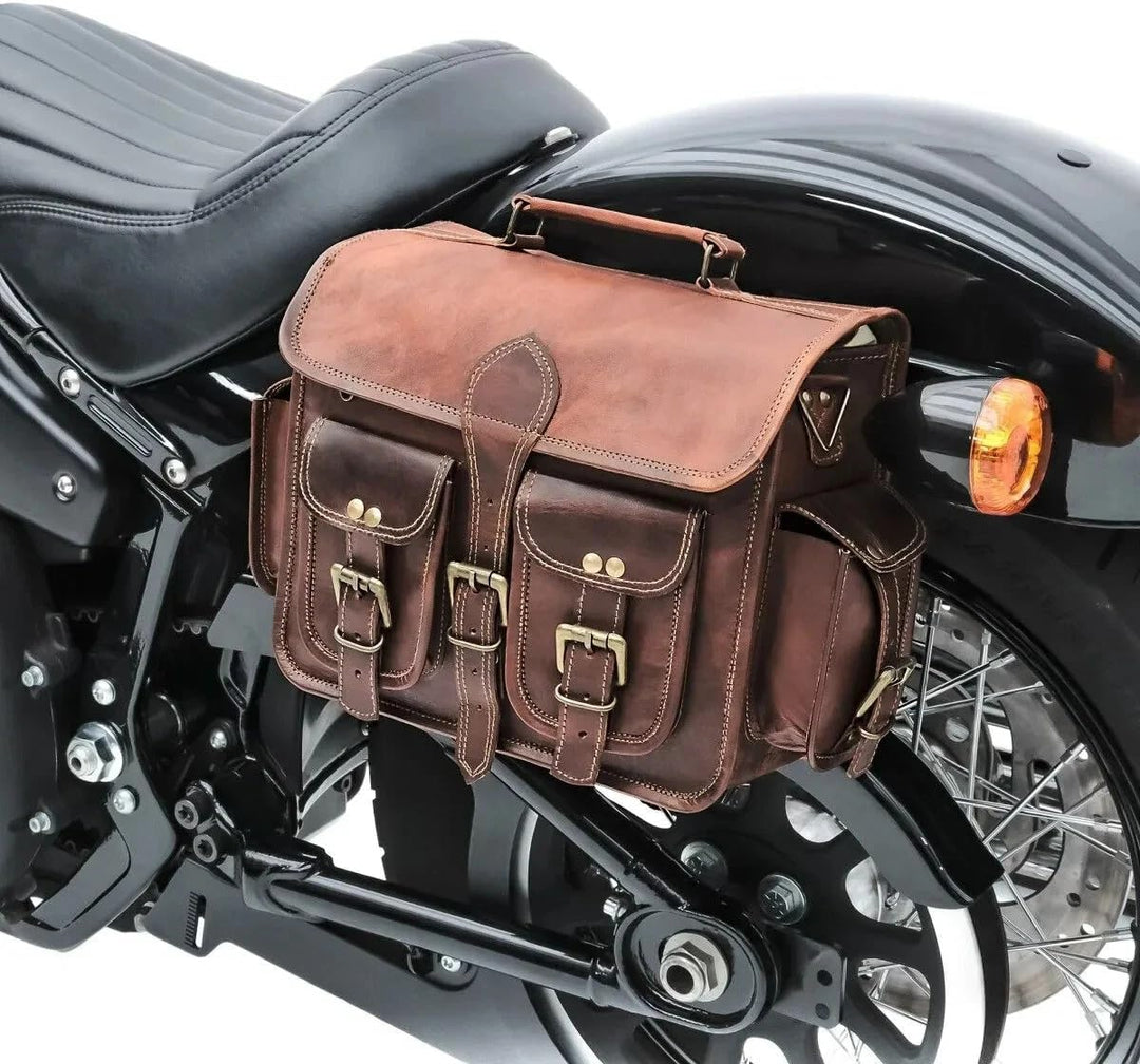 Satteltasche Motorradtasche Powersports Zubehör Rennrad 13 Zoll Leder Braun Scooter Gepäckträger Sat