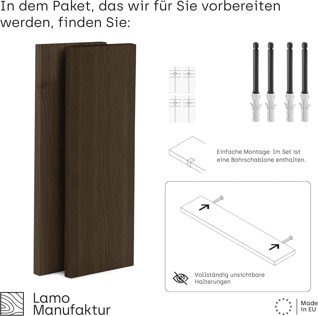 LAMO Manufaktur 2 Stück Wandregal aus Holz mit unsichtbarer Befestigung 2X 40cm | Wandregal Holz | H