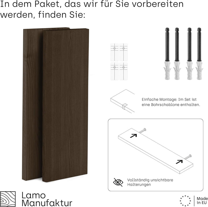 LAMO Manufaktur 2 Stück Wandregal aus Holz mit unsichtbarer Befestigung 2X 40cm | Wandregal Holz | H