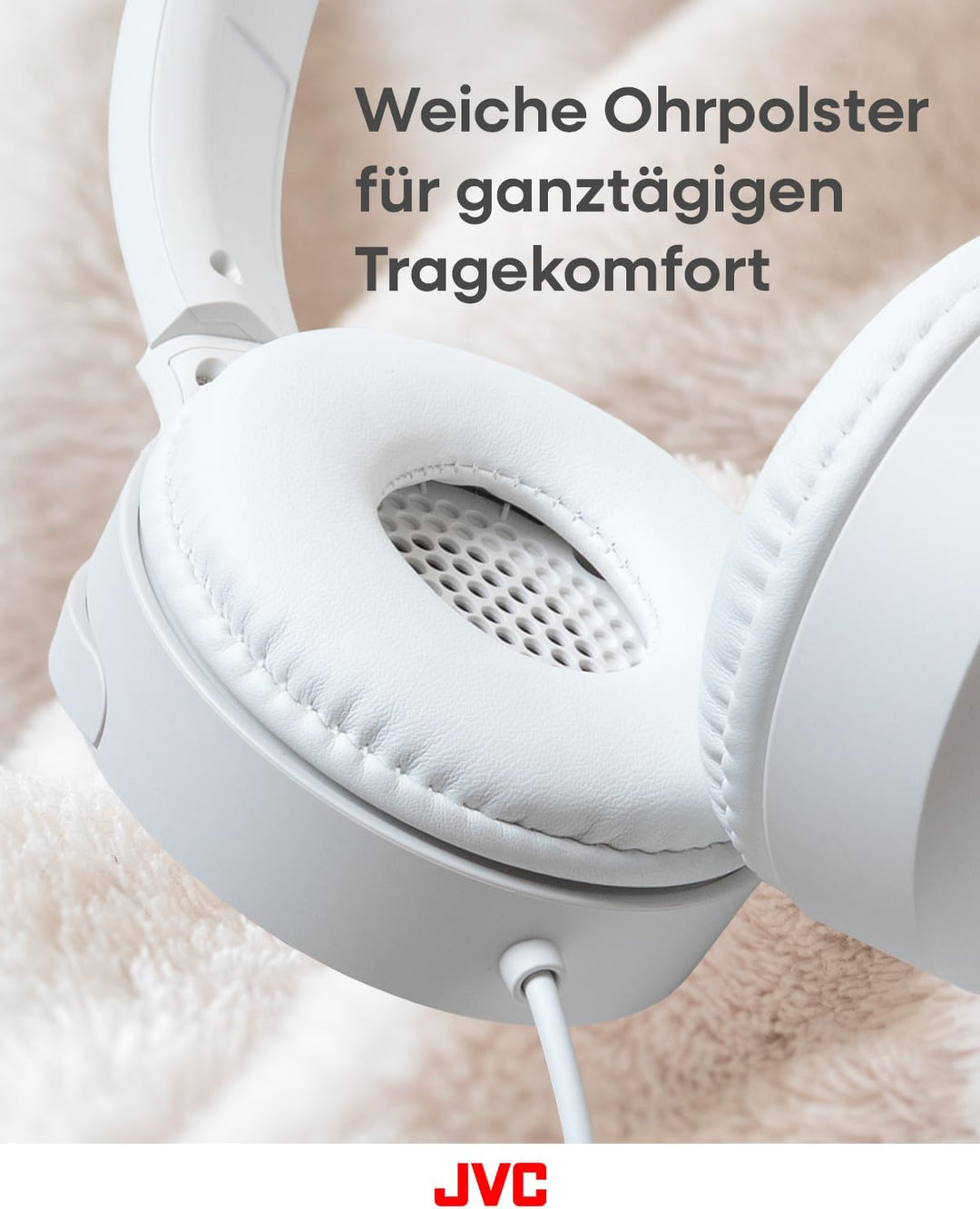 JVC HA-S33UC-W USB-C On-Ear-Kopfhörer, weiche Ohrpolster, faltbar, mit Mikrofon & 3-Tasten-Fernbedie