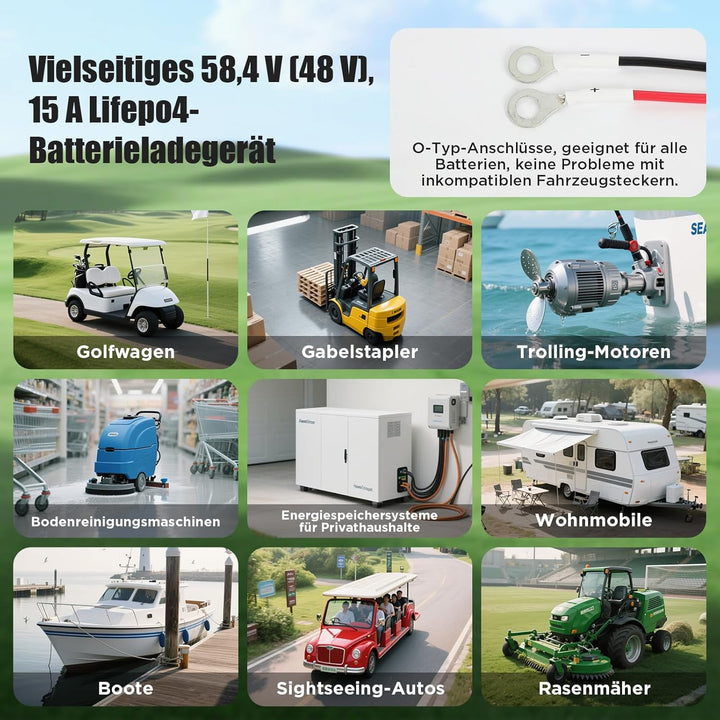 KAISAL 58,4V 15A LiFePO4 Lithium Batterieladegerät, 48V LiFePO4 Ladegerät für 51,2V LiFePO4 Batterie