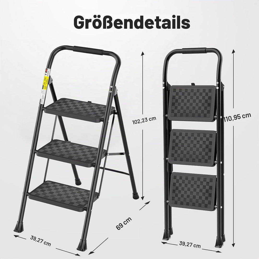 HBTower trittleiter 3 Stufen klappbar,Leiter 3 Stufen, klappbarer Tritthocker mit gepolstertem Griff