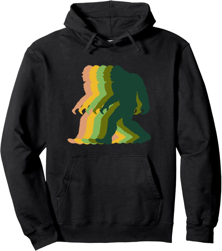 Bigfoot Silhouette Vintage-Vibe Retro-Pop Art Sasquatch Pullover Hoodie