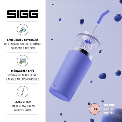 SIGG - Isolierbecher - Travel Mug Helia - Mit wiederverwendbarem Glastrinkhalm & Reinigungsbürste -