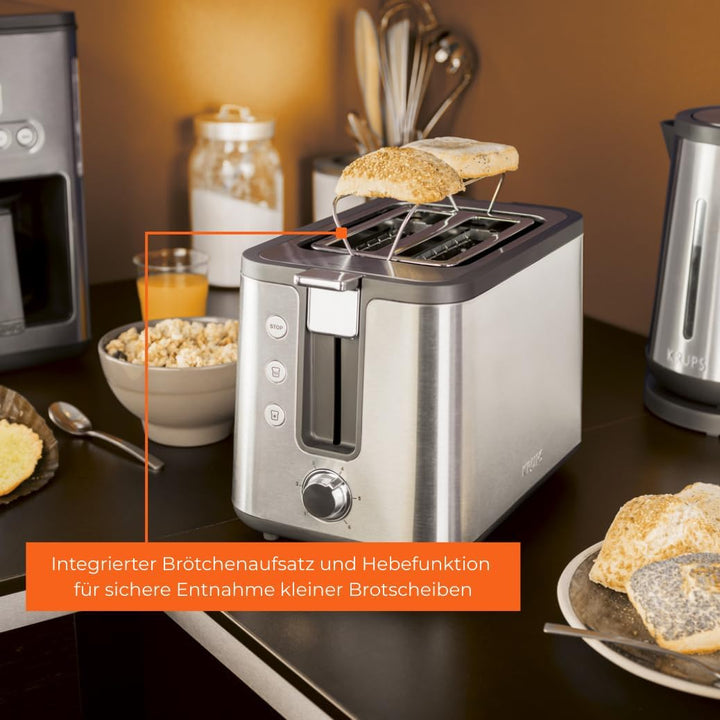 Krups KH442D Control Line Premium Toaster | Edelstahl | 2 kurze Schlitze für 2 Scheiben | Brötchenau