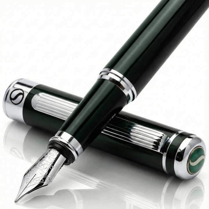 Scriveiner Füller - britisches Schwarz Grüne, Luxus Füllfederhalter, Chromausführung, feine Schmidtf