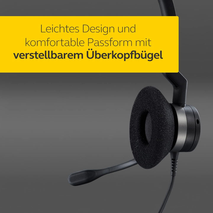 Jabra Biz 2300 USB-A MS On-Ear Mono Headset - Skype for Business zertifizierte Noise Cancelling Kabe