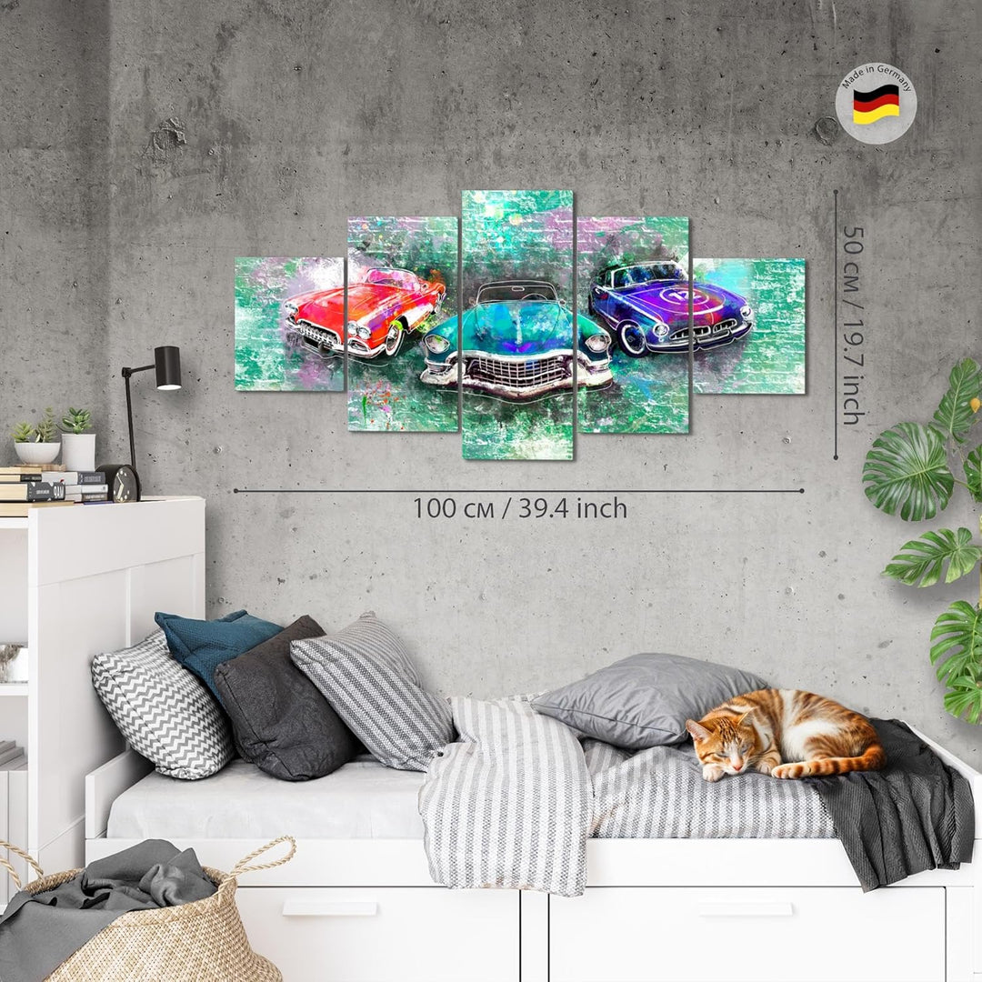Runa Art Wandbilder Oldtimer Retro 5 Teilig Bild auf Vlies Leinwand Deko Wohnzimmer Schlafzimmer Aut