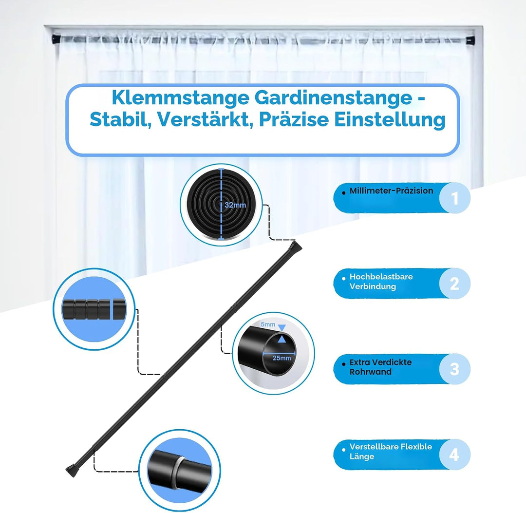 1 Stück Duschstange ohne Bohren Edelstahl Gardinenstange ohne bohren Einstellbar Klemmstange für Gar
