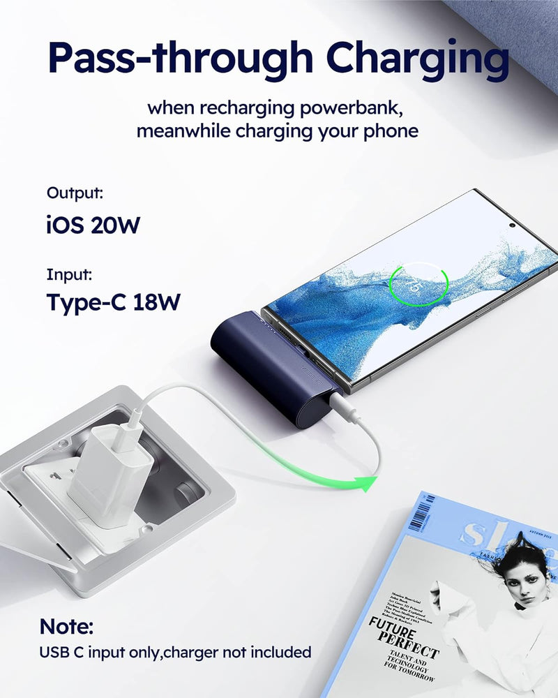 VEGER Power Bank USB C 5000mAh, 20W PD Mini Externer Akku, Schnelles Aufladen USB C Powerbank ohne K