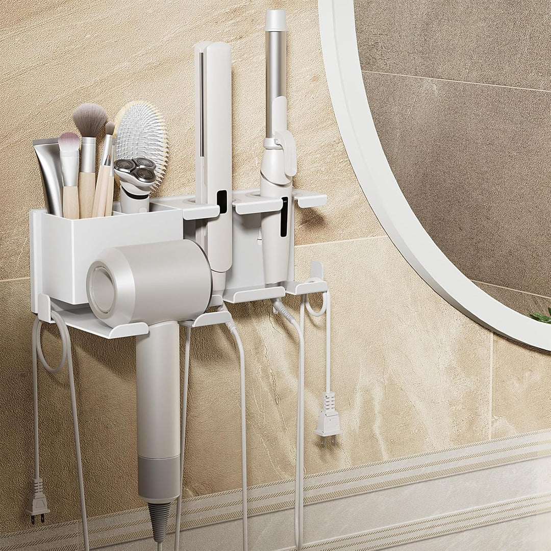 AIRUJIA Fönhalter Ohne Bohren, Föhn Halterung mit Steckerhaken und Aufbewahrungskorb, Halterung für