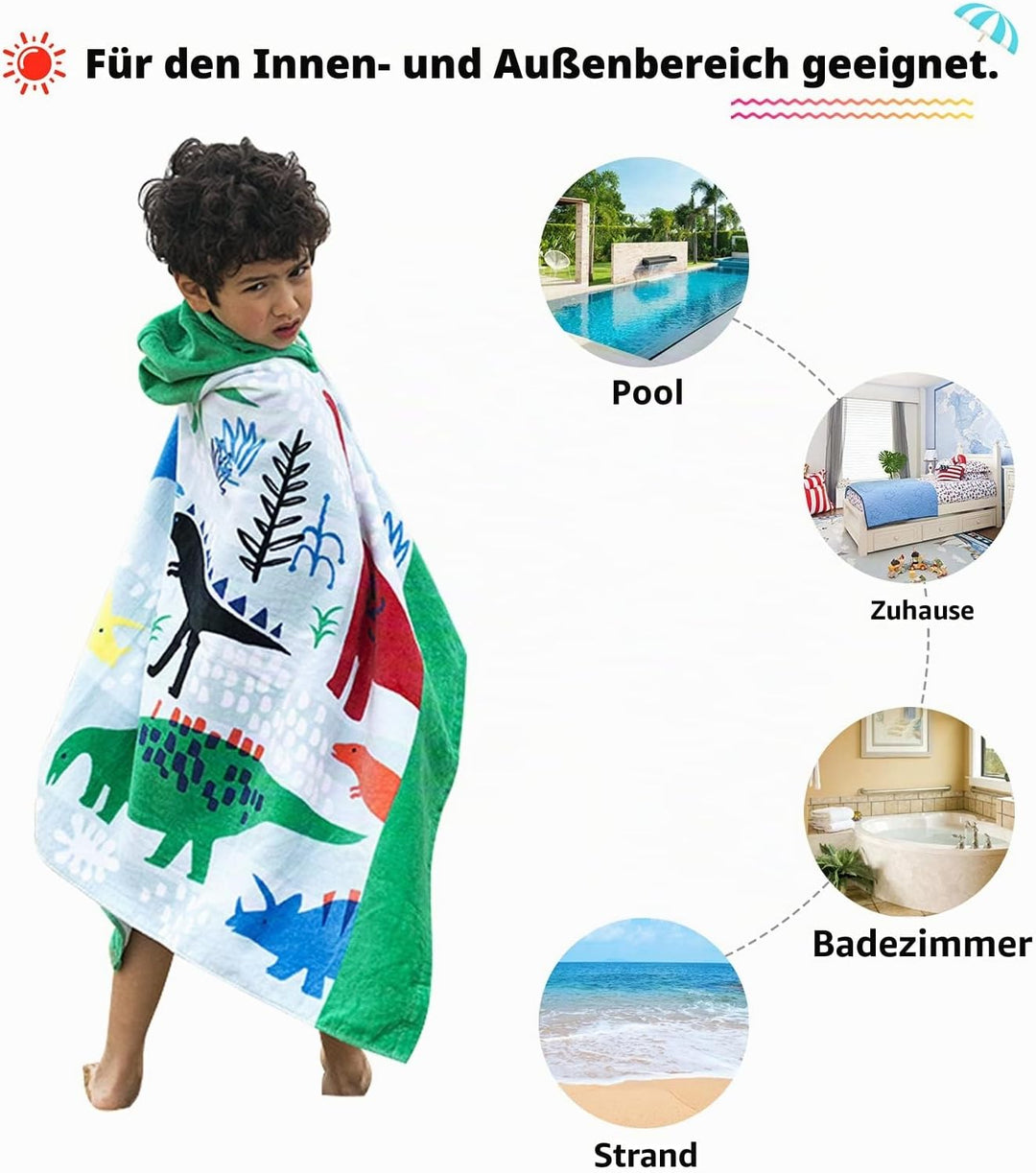 BANGSAUR Kinder-Strandtuch mit Kapuze, 100% Baumwolle, weich und saugfähig, Badetuch, Badetuch, Über