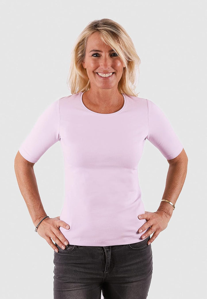 10102 Damen Basic Rundhals (Round-Neck) Halbarm Kurzarm T-Shirt/Jersey Tshirt Oberteile, Basics und