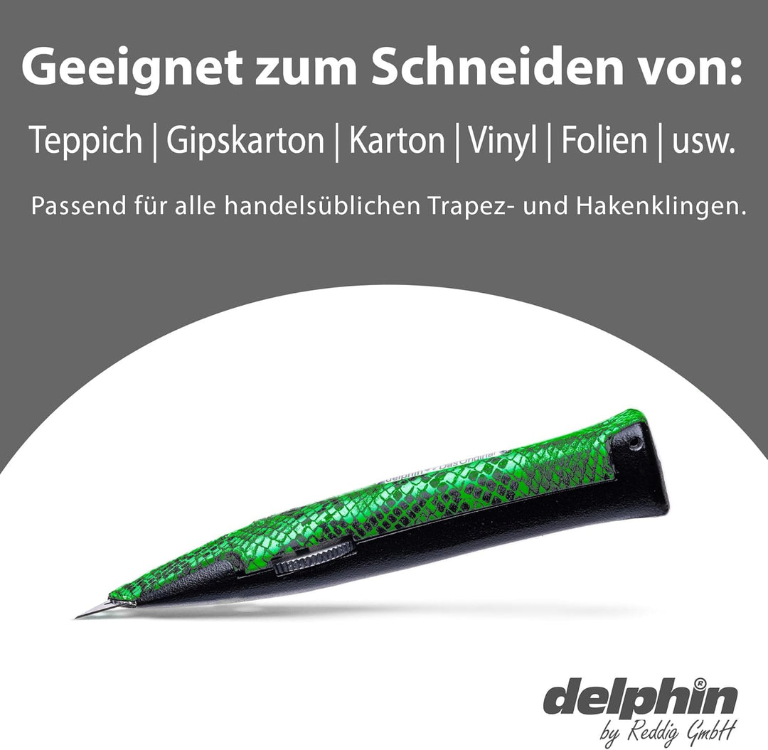 Delphin®-03 Teppichmesser, Design Edition, Feststehende Klinge, Profi Cuttermesser, Alu, Klingen und