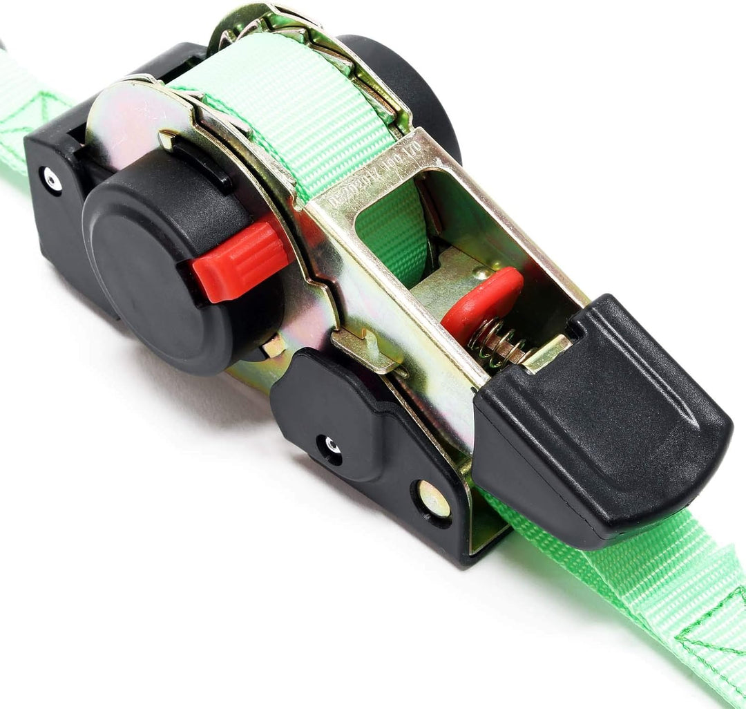 Wiltec Automatik Zurrgurt 320 daN Zuglast 3 m x 25mm PES Spanngurt mit S-Haken selbstaufrollend 3m x
