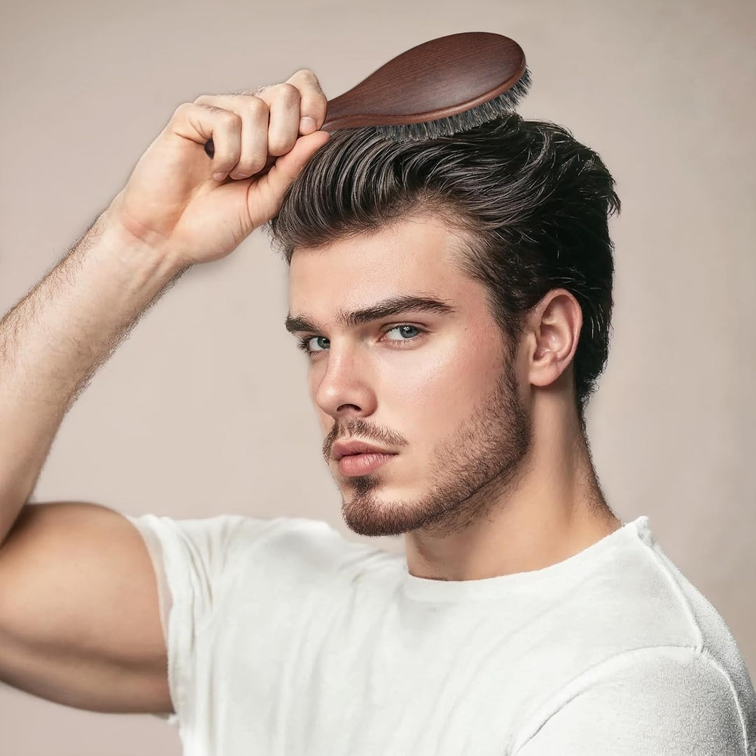 BESTOOL Haarbürste, Wildschweinborsten Bürste für Damen Herren Kinder zum Entwirren & Stylen, Naturb