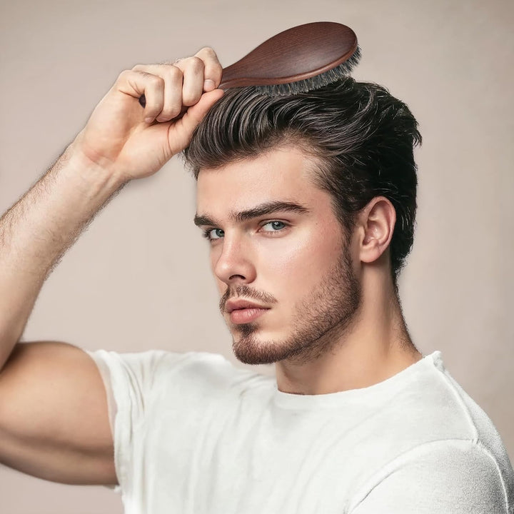 BESTOOL Haarbürste, Wildschweinborsten Bürste für Damen Herren Kinder zum Entwirren & Stylen, Naturb