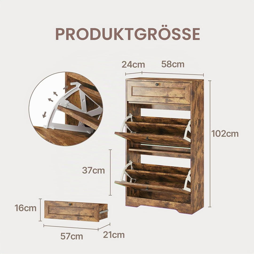 Xbro Schuhschrank mit Schublade und 2 Klappen, Schuhkipper Schmal, Schuhregal für 10–12 Paar Schuhe,