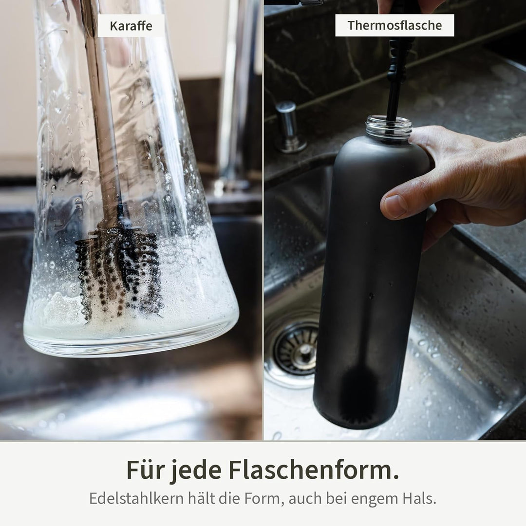 Flaschenbürste Extra Lang 38cm – KAVORA | Silikon, Edelstahlkern, kein Rost, kein Geruch, LFGB-Zerti