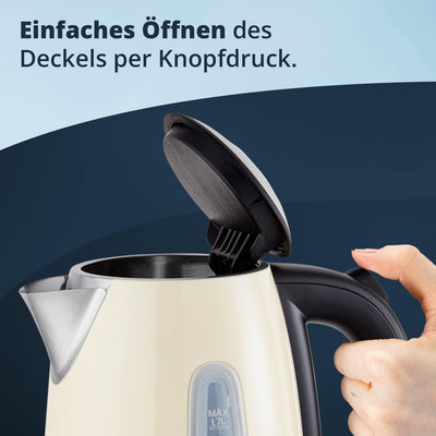 KHG Wasserkocher WK-1707 (CE) Creme, 1,7l Kapazität, Edelstahl Chrom, LED Leuchte, Wasserstandanzeig