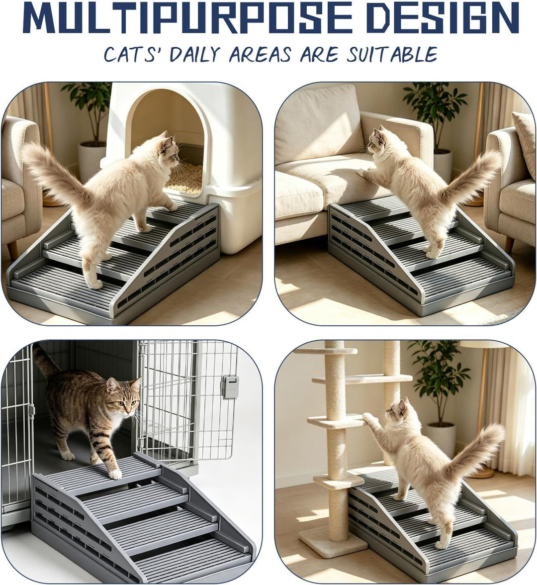 Katzenstreu Rampe mit Höhenverstellung, Faltbar Katzentreppe für Katzentoilette mit Filterfunktion,