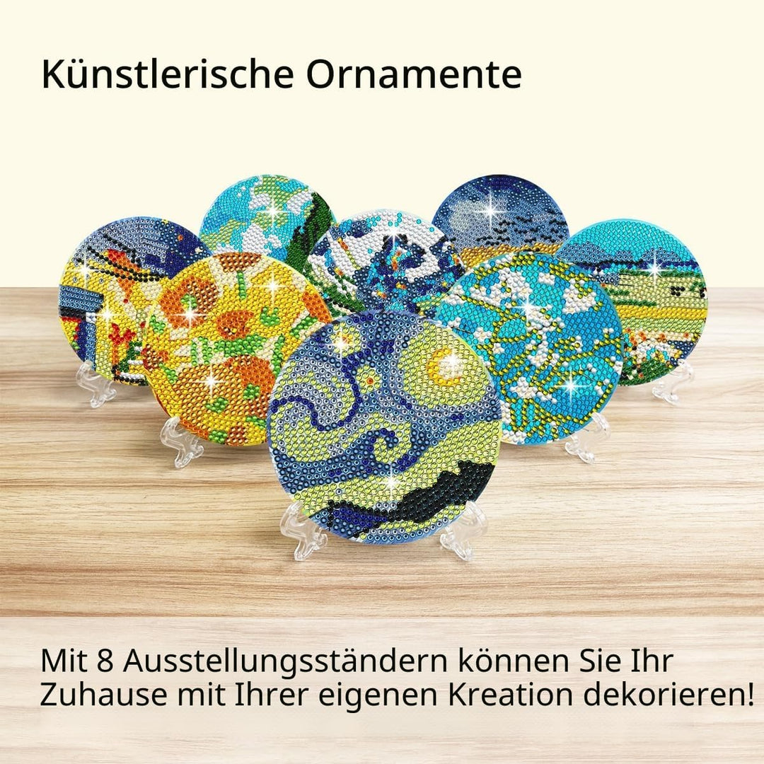 Muzagroo Art Van Gogh Diamond Painting Coasters Kits with Holder Coaster Art Kits for Beginners Diam