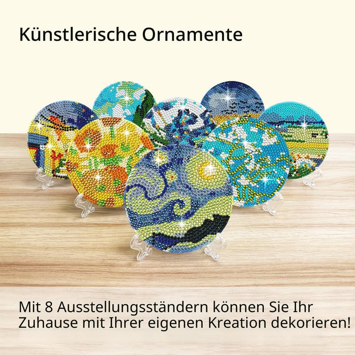 Muzagroo Art Van Gogh Diamond Painting Coasters Kits with Holder Coaster Art Kits for Beginners Diam