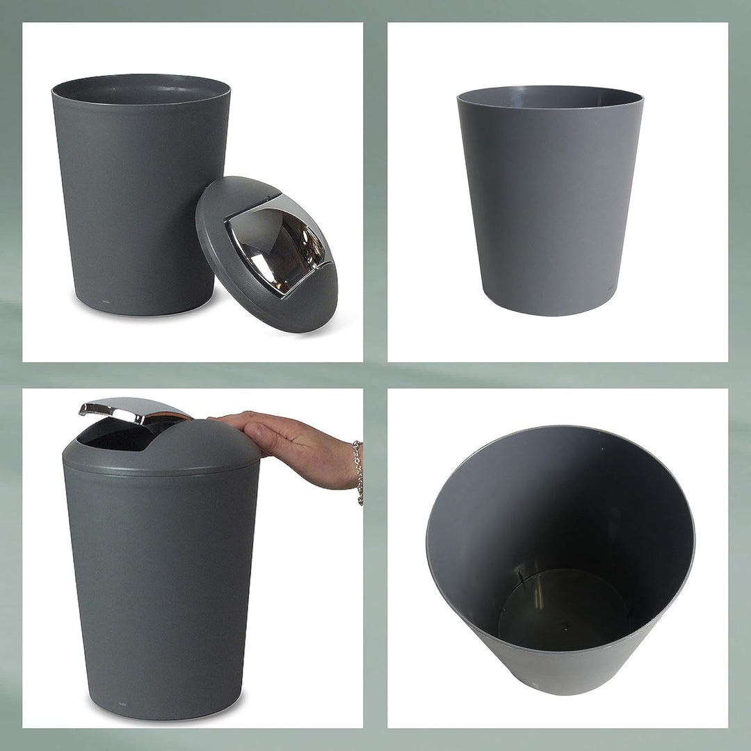 kela Schwingdeckeleimer grau, Kosmetikeimer 5l mit Schwingdeckel, Kunststoff, MARTA, Mülleimer Badez