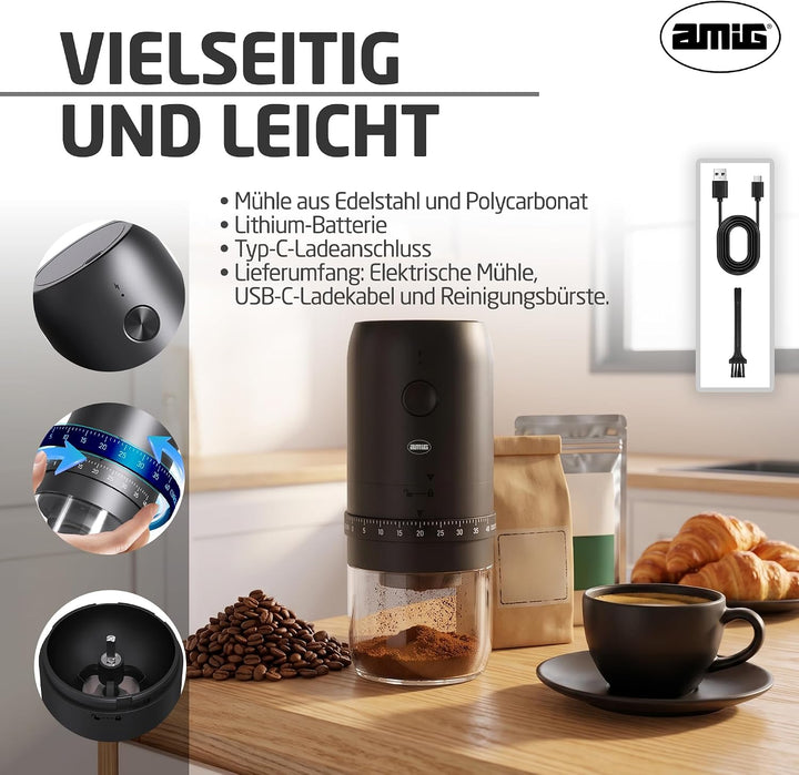 Amig - Wiederaufladbare elektrische Kaffeemühle Usb C