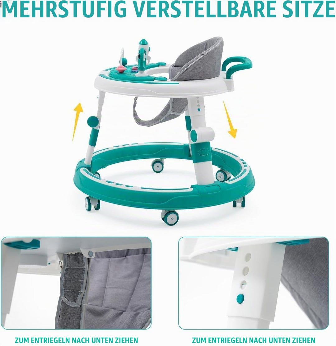 3 in 1 Baby Lauflernhilfe, Lauflernwagen mit 360° Geräuschlosen Silikonrädern, Kippschutz &amp; 4-Fach H