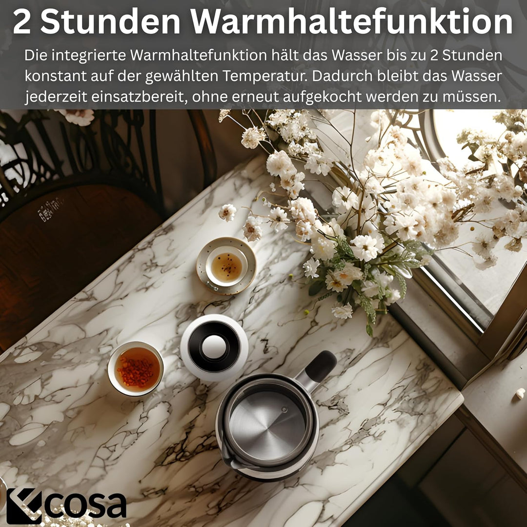 Ecosa® Wasserkocher mit Temperatureinstellung Glas Edelstahl - Teekocher 2.200 Watt 1,7 Liter- BPA F