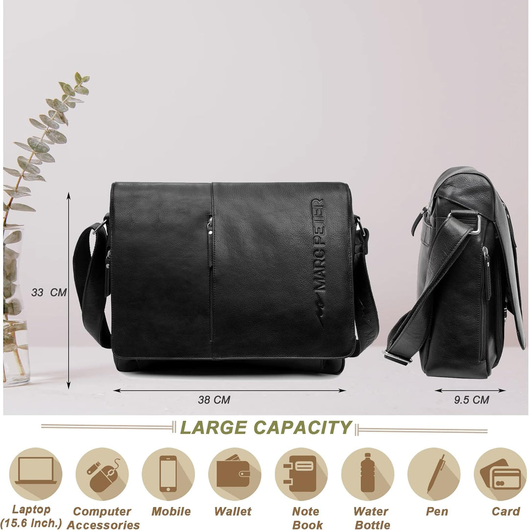 Marc Peter® Bergen leder Umhängetasche für Herren Damen | 15.6 Zoll Laptoptasche | Aktentasche aus e