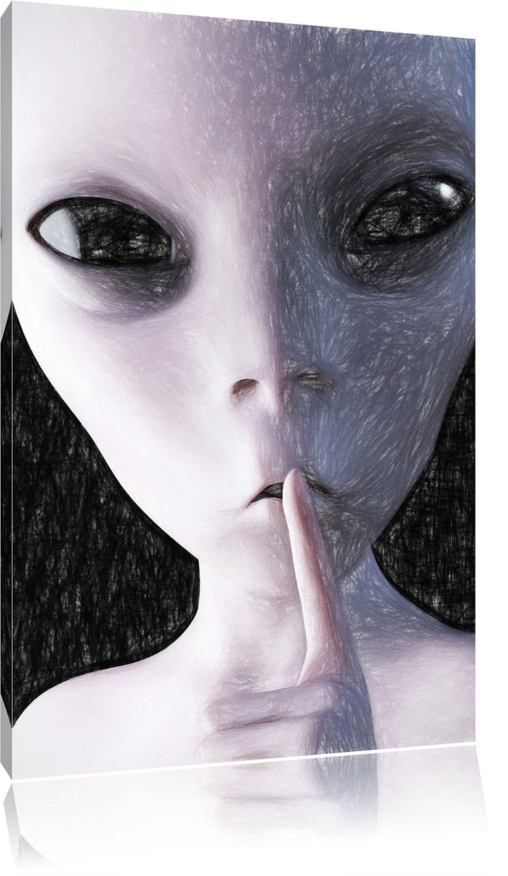 Pixxprint Alien Nicht reden als Leinwandbild/Grösse: 100x70 / Wandbild/Kunstdruck/fertig bespannt, 1