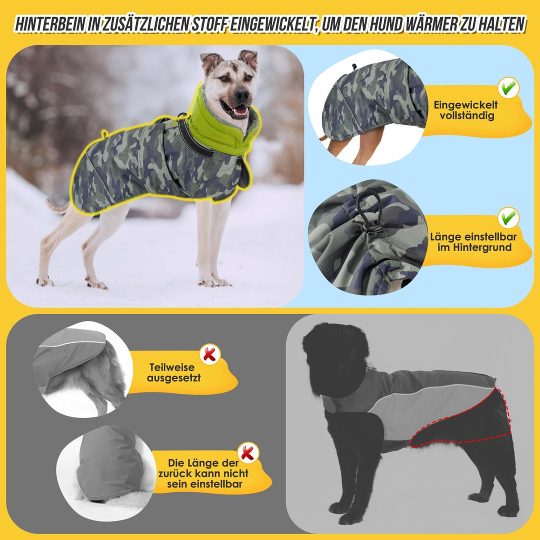Hundemantel Winter für Kleine Hunde, Wasserdicht Hundejacke mit warmem Fleecefutter und Halsband, Wi