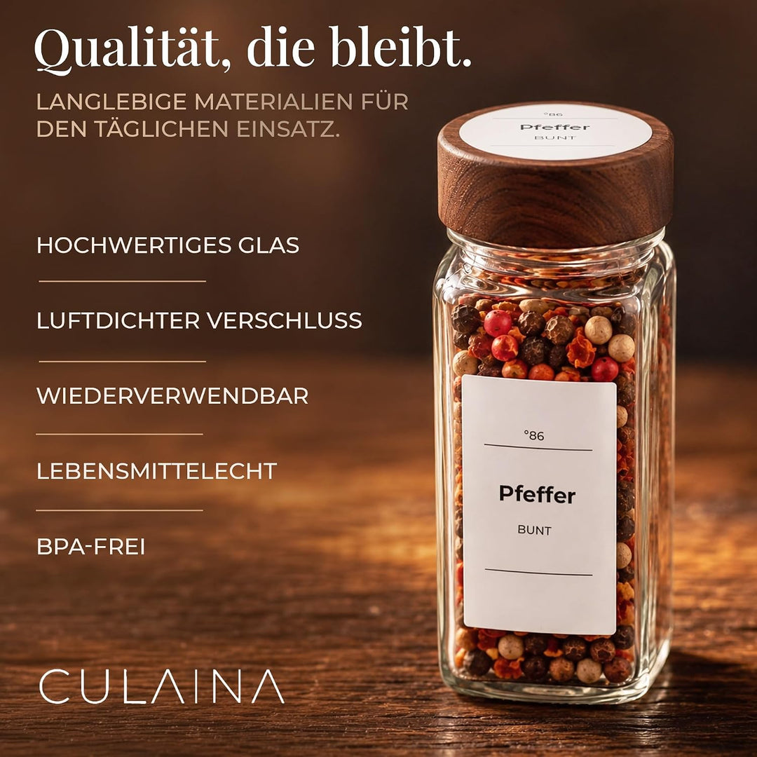 Gewürzgläser mit Streueinsatz [24x 120ml] + 320 Wasserfeste Label - Luftdichte Gewürzgläser eckig -