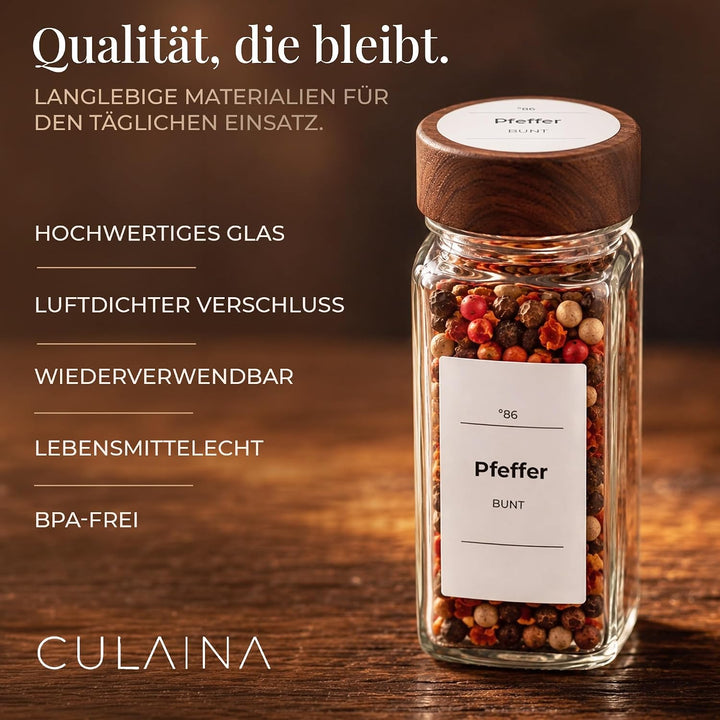 Gewürzgläser mit Streueinsatz [24x 120ml] + 320 Wasserfeste Label - Luftdichte Gewürzgläser eckig -