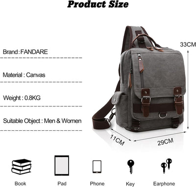 FANDARE Herren Rucksack aus atmungsaktivem Segeltuch Grau A., Grau A.