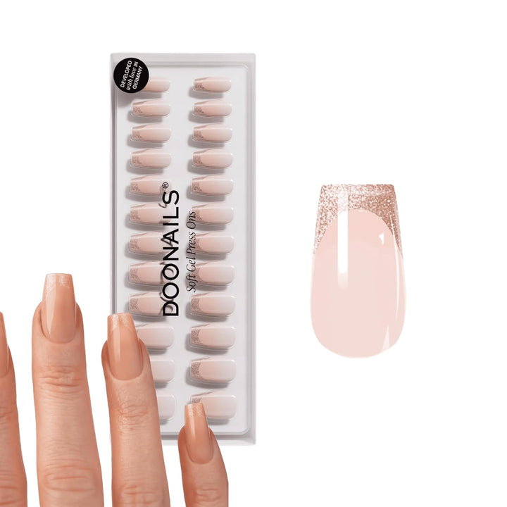 DOONAILS Soft Gel Press On Nails 30er Set Rosegold Cateye French Coffin Form Nägel zum Aufkleben in