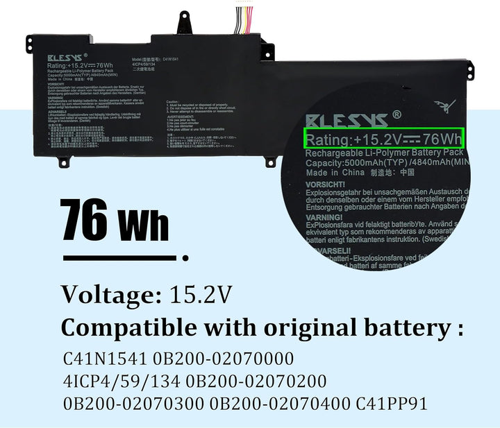 BLESYS C41N1541 Akku für ASUS ROG Strix GL702V GL702VM GL702VS GL702VT GL702ZC G702VM G702VMK G702VS