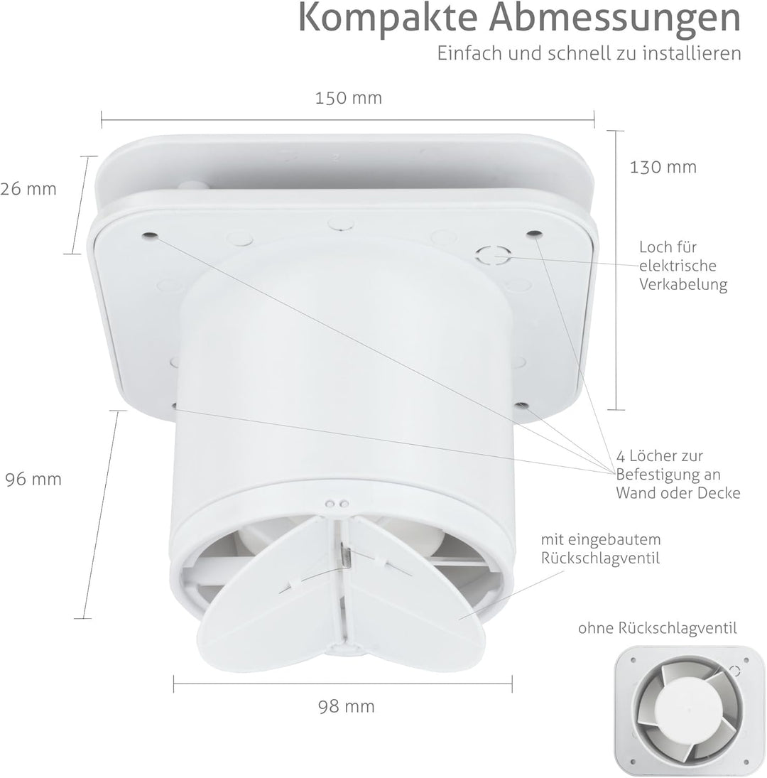 Turbionaire TREND 100 SDBC Abluftventilator, für Badezimmer, Küche, Wand/Decke, Frontplatte Dark Bro