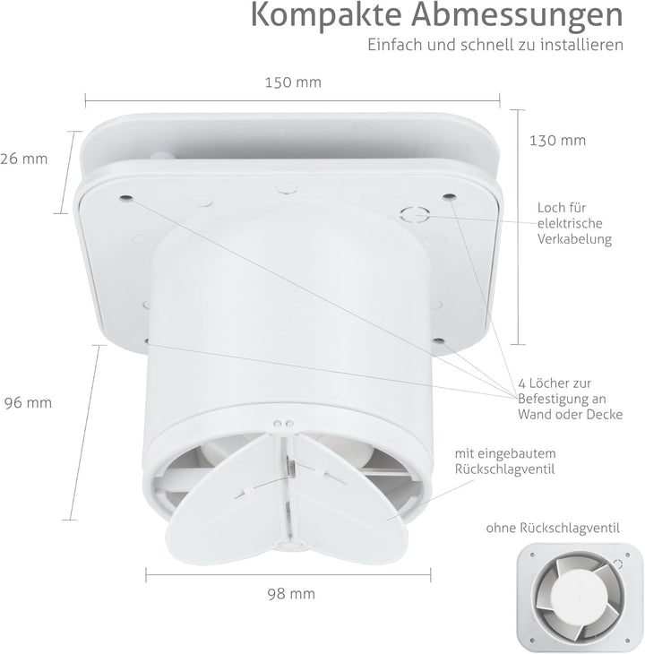 Turbionaire TREND 100 SDBC Abluftventilator, für Badezimmer, Küche, Wand/Decke, Frontplatte Dark Bro