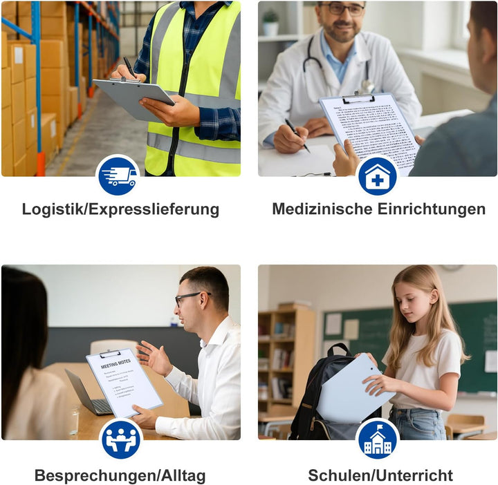 Klemmbrett A4 mit Stifthalter, 10 Stück Clipboard Kunststoff Eindicken mit Bügelklemme, Einschiebbar
