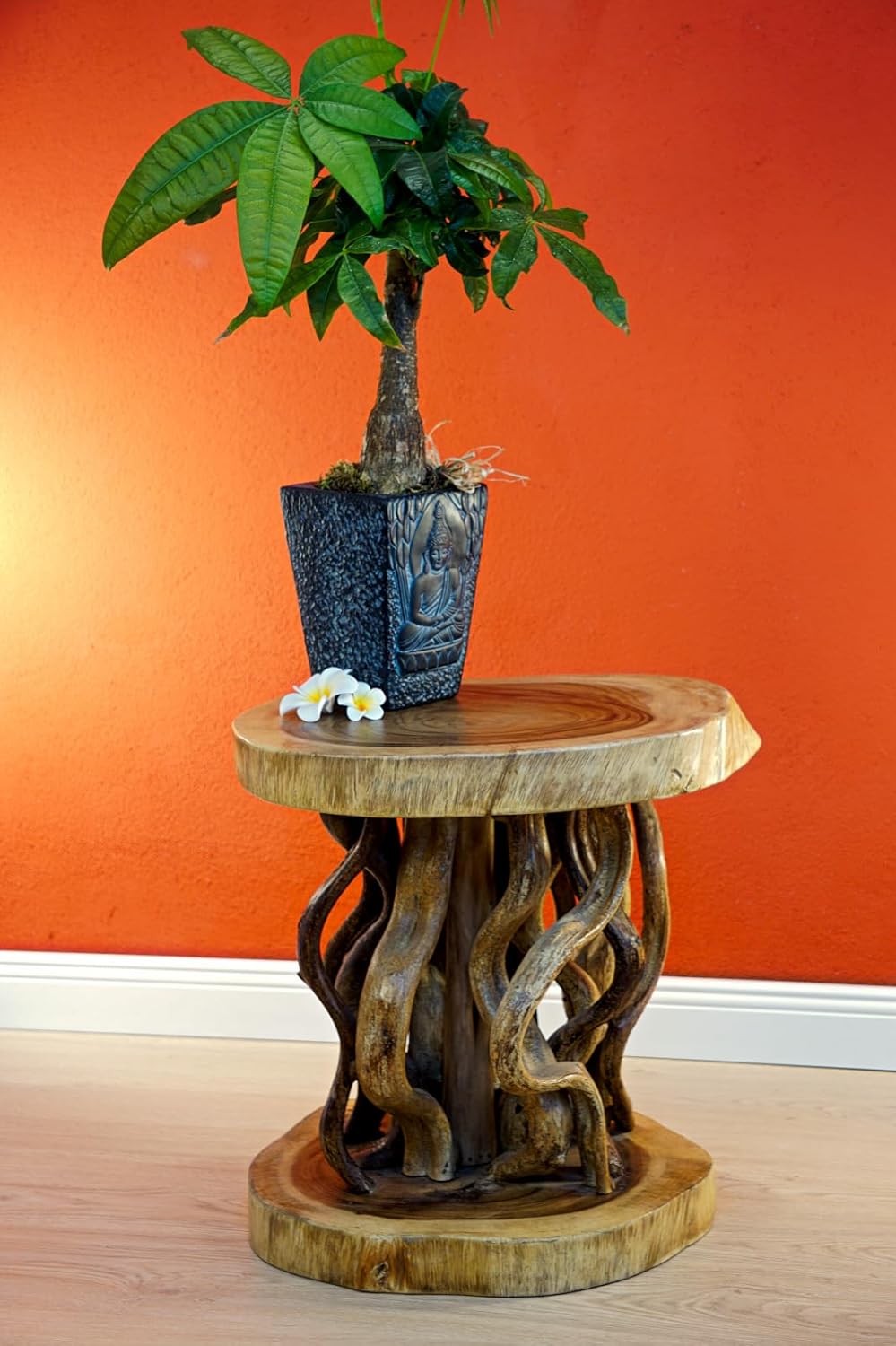 Kinaree Holz Beistelltisch KONA - 45 x 35 cm Holz Tisch aus Suar Holz und Lianen als Blumenständer o
