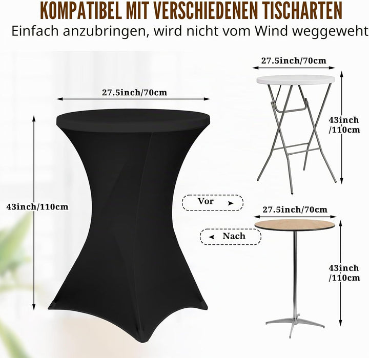 Pesonlook 3er-Set Stretch Stehtisch Husse für Bistrotisch Ø 70-75 cm Elegante,Verstärkung im Fussber