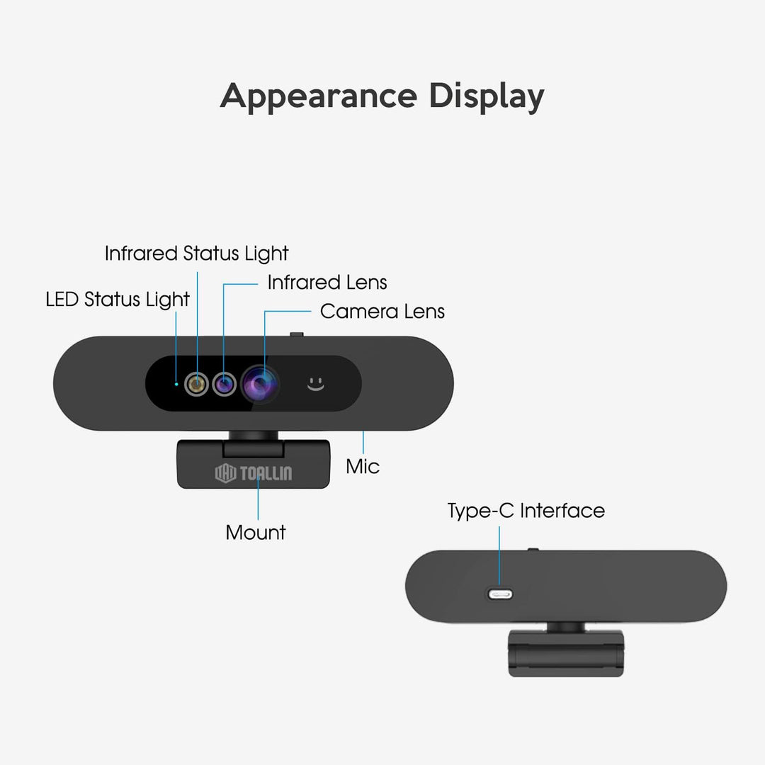 TOALLIN 1080P-Webcam für Windows Hello Face Login, Gesichtserkennungs-IR-Kamera und Windows Hello-ko
