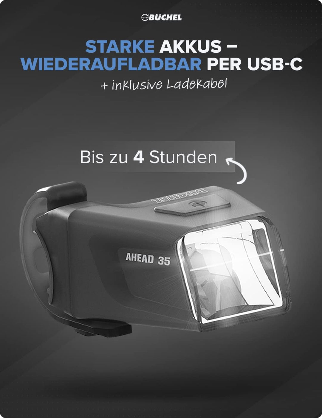 Büchel Ahead Frontlicht I 35/15 Lux Design genau mittig am Lenker StVZO zugelassen und Regenfest LED
