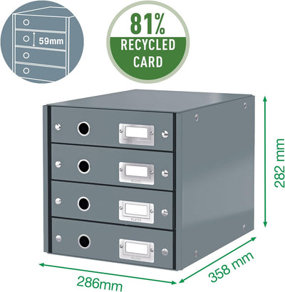 Leitz, Schubladenbox, Eisblau, 4 Schubladen, A4, Click & Store, 60490051 4 Schubladen Eisblau, 4 Sch