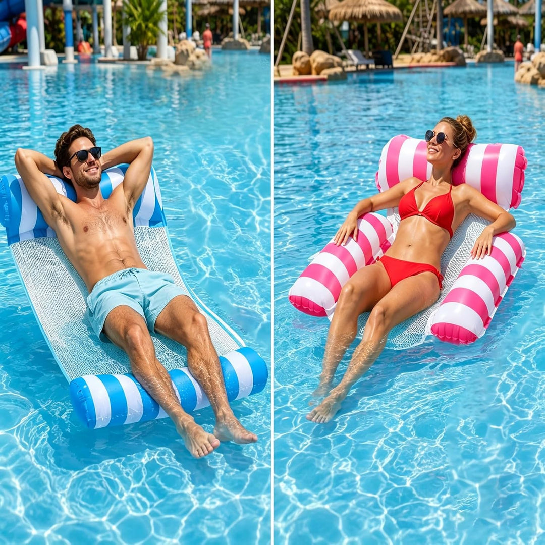 2 Stück Aufblasbare Wasserhängematte, 4 in 1 Aufblasbare Hängematte Pool mit 1 Luftpumpe, Schwimmbet