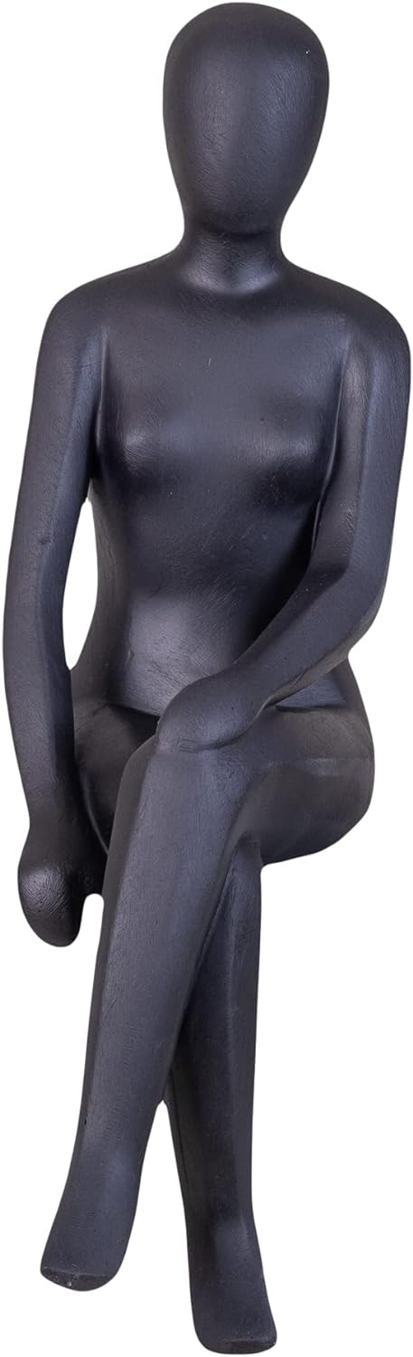 IDYL Moderne Skulptur Figur Sandsteinguss Sitting Women | wetterfest | Farbe schwarz | 13x15x50 cm |
